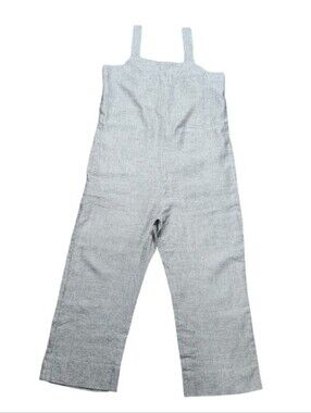 Everlane Linen Overalls Women Size 10 Stripe Jumpsuit Wide Leg Cropped Grey